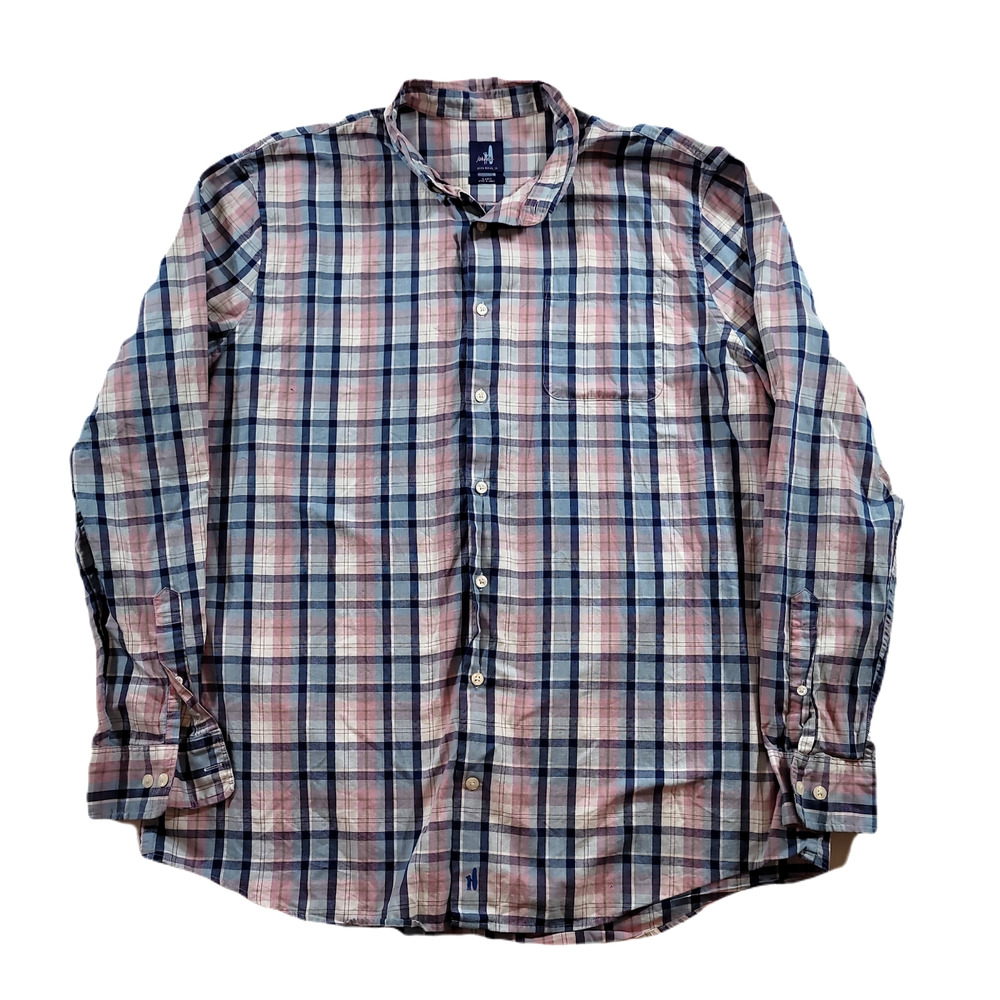 Johnnie-O Plaid Long Sleeve Shirt Mens XL Blue Red Performance